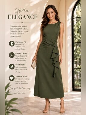 Olive Luxe Lace Up Midi Dress Elegant Wedding Guest,Cocktail Style NWT